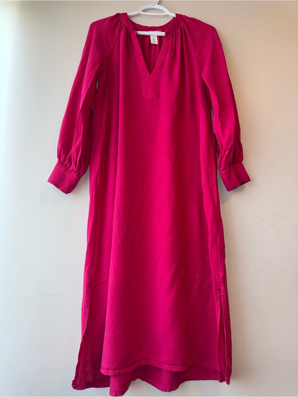 H&M Hot Pink V-Neck Long Sleeve Maxi Dress